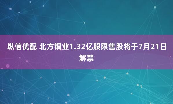 纵信优配 北方铜业1.32亿股限售股将于7月21日解禁